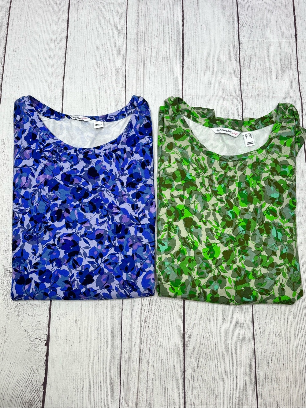 Isaac Mizrahi Live 2 Shirt Bundle with Purple and Green Flowers and 3/4 Sleeves